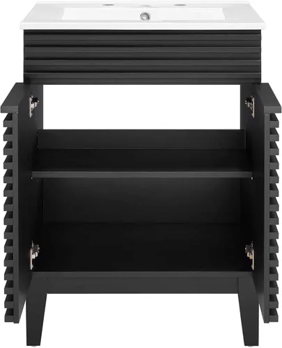 Vista 5 de Modway Render - Mueble de baño de estilo moderno de mediados de siglo con lavabo, color blanco y negro Negro blanco