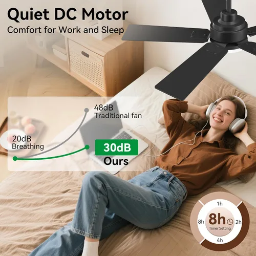 Vista 5 de Ventiladores de techo de 42 pulgadas con luces, ventilador de techo inteligente con luz y control remoto, Alexa, APP, ventiladores de techo