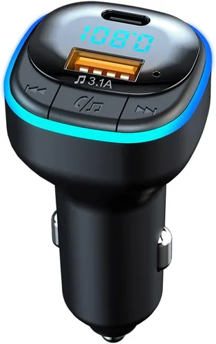 Vista 9 de Transmisor FM Bluetooth para automóvil, llamadas manos libres, calidad de sonido HD 5.3, carga rápida 5V3.1A, reproducción de música en disco U