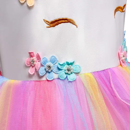 Vista 4 de Anbelarui Disfraz de unicornio de flores para niñas vestido de fiesta de princesa con diadema