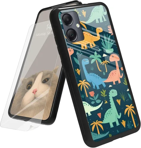 Vista 129 de Funda para Samsung Galaxy A12 5G con protector de pantalla, parte trasera de vidrio templado + TPU de silicona suave que absorbe los golpes