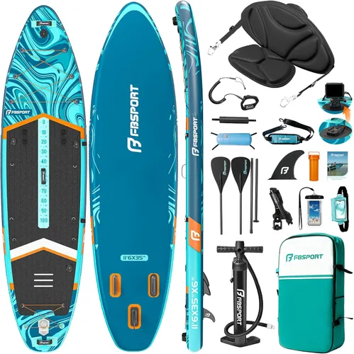 Vista 22 de FBSPORT Tabla de remo de pie prémium de 11 pies, tabla de yoga con accesorios de SUP y bolsa de transporte, amplia posición, control de surf