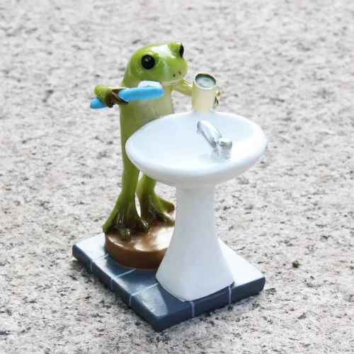 Vista 5 de Tfro & Cile Estatua de jardín de rana, decoración en miniatura, estatua de animales para exteriores, escultura de dientes para cepillado de hadas
