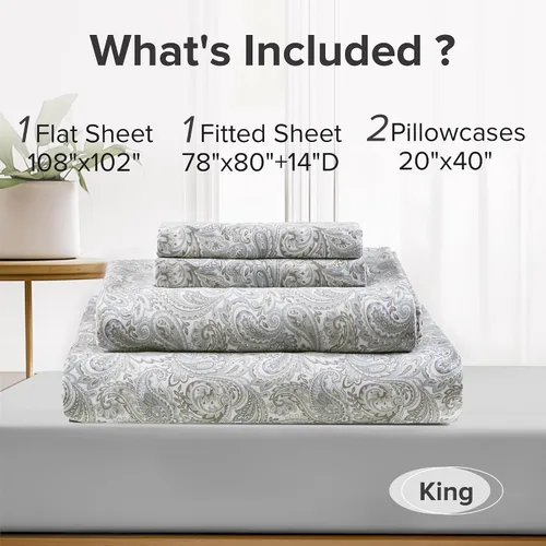 Vista 166 de Comfort Spaces Sábanas 100% algodón tamaño King, transpirables y ultra suaves, sábanas de algodón naturalmente fresco con bolsillo elástico de 14