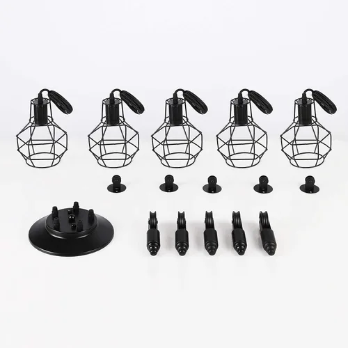 Vista 2 de Iluminación colgante industrial de 5 cabezales, lámpara de techo ajustable de estilo vintage de araña semiempotrada, candelabro rústico Edison