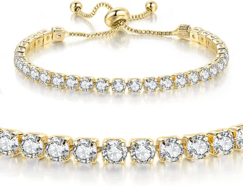 Vista 6 de YOYUNLUO 3 Pcs Tennis Bracelets for Women 14K Gold Plated 4mm 5A+ Cubic Zirconia CZ Diamond Classic Adjustable Slider Bracelet Fashion Jewelry