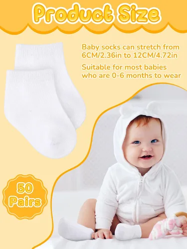 Vista 2 de Jecery 50 Pairs Baby Cotton Socks Bulk Newborn Ankle Unisex Baby Socks Stretch for Toddler Boys Girls