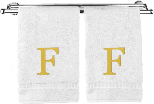 Vista 134 de Toalla de mano monogramada, regalo personalizado, juego de 2 - Toalla bordada con letra de bloque dorada - Extra absorbente 100% algodón turco