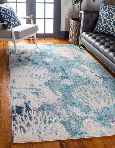 Vista 11 de Unique Loom Positano Collection - Alfombra costera moderna con conchas de langosta de coral, color azul claro (2 x 7 pies)