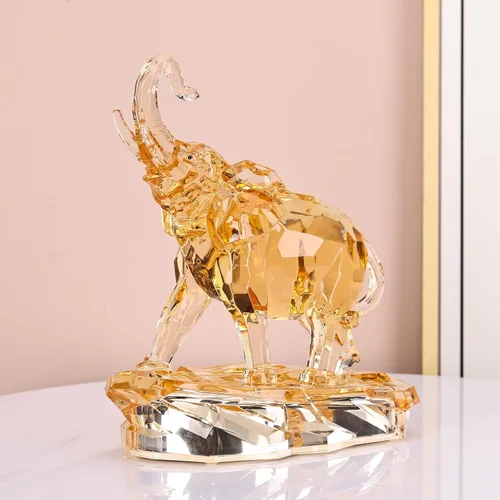 Vista 5 de Figuras acrílicas transparentes de elefante con acabado de cristal, estatuas africanas de alta gama para decoración del hogar, elefante con tronco