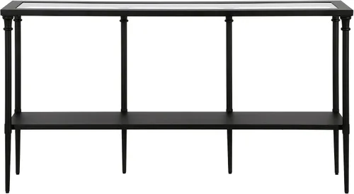 Vista 3 de Nellie - Mesa consola rectangular de 55 pulgadas de ancho con estante de metal en bronce ennegrecido Two-tier design with glass top adds stylish