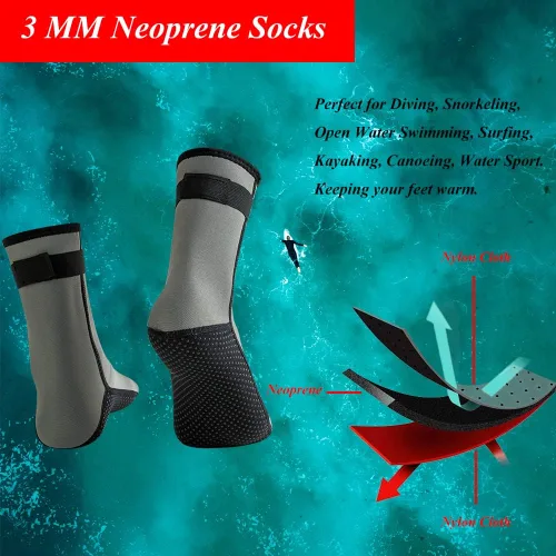 Vista 4 de Calcetines de neopreno de 0.118 pulgadas (0.118 in), calcetines térmicos antideslizantes para buceo, botines de agua para natación, deportes