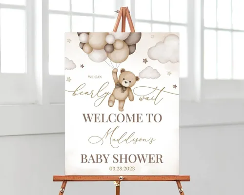 Vista 10 de Letrero de bienvenida de oso de peluche para baby shower, cartel de bienvenida de bienvenida de baby shower, letrero de bienvenida al baby shower
