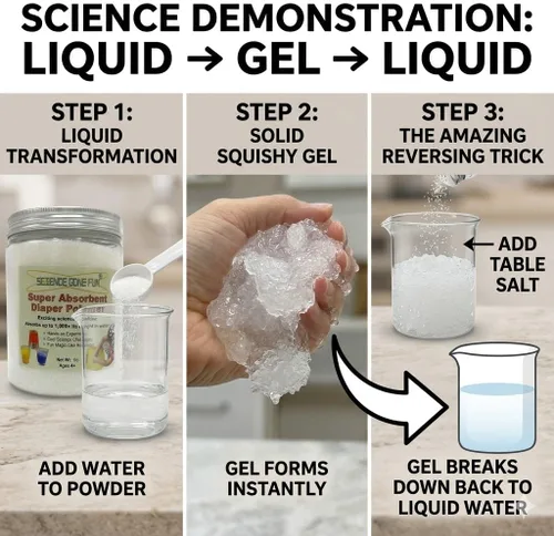 Vista 4 de 1 libra de pañal superabsorbente Polymer_Science Productos educativos – Poliacrilato de sodio para experimentos científicos, trucos mágicos