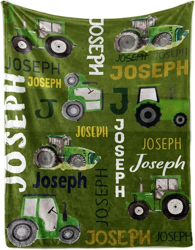 Vista 10 de Manta personalizada de tractores, nombre personalizado con diseño de camiones de tractor agrícola, manta de cama de franela de felpa suave