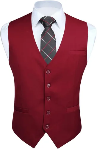 Vista 31 de HISDERN Vest 101 - Chaleco de traje ajustado para hombre con 3 bolsillos para negocios, formal, boda, baile de graduación y esmoquin casual a1-Negro