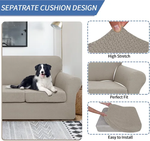 Vista 3 de JIVINER Fundas de sofá de 3 piezas para sofá de 2 cojines, funda elástica para sofá con 2 fundas de cojín de asiento extra grandes, fundas gruesas