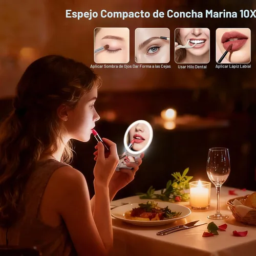 Vista 3 de Espejo de maquillaje compacto con luces, espejo de bolsillo para mujer