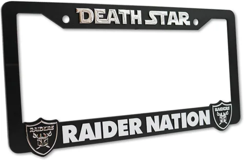 Vista 4 de Deathstar - Marco elevado 3D para placa de matrícula Raider Nation 1 paquete de cubierta para placa de automóvil Soporte universal para placa
