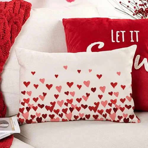 Vista 2 de Fundas de almohada para el día de San Valentín de 12 x 20 pulgadas, diseño de corazón rosa, decoración para sofá, decoración del hogar