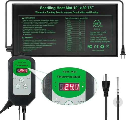 Vista 8 de Tapete térmico para plantas de semillero con controlador de temperatura integrado, 10 x 20.75 pulgadas, impermeable, con termostato certificado MET
