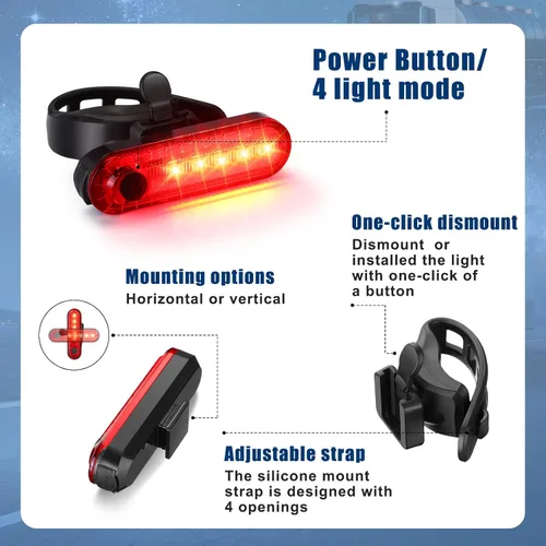 Vista 5 de Jerify Paquete de 20 luces LED recargables por USB, luces traseras de navegación, kit de luces traseras de bicicleta, impermeables, 4 opciones