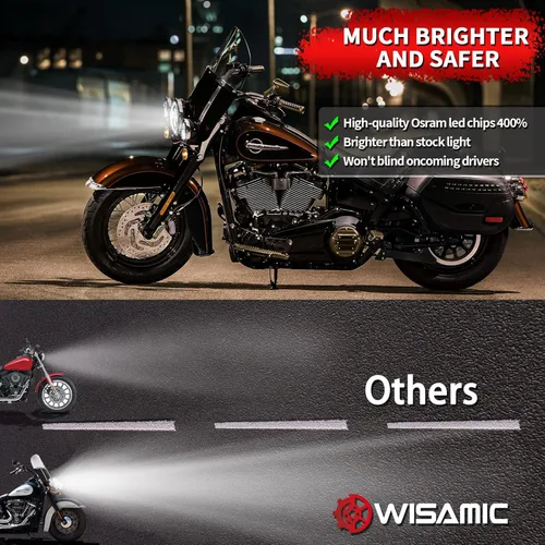 Vista 3 de Wisamic Faro LED para motocicleta de 7 pulgadas, lámparas de paso de 4.5 pulgadas, luces antiniebla y anillo de montaje, compatible con Harley
