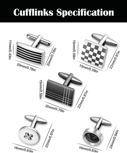 Vista 14 de Lictin Men's Cufflinks Cuff Links for Men, Stainless Steel Tuxedo Shirt Cuff Links Set