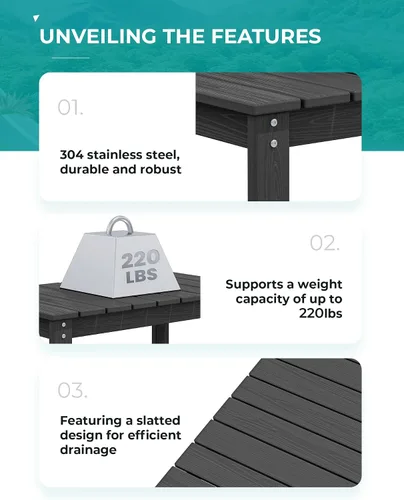 Vista 5 de SERWALL HDPE - Mesa auxiliar para exteriores con agujero para paraguas, color negro