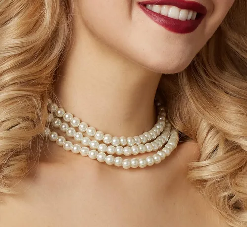 Vista 3 de Gionforsy Collar de perlas blancas para mujer, gargantilla de perlas de múltiples hebras, collar de perlas cortas para boda, fiesta de té, Perla