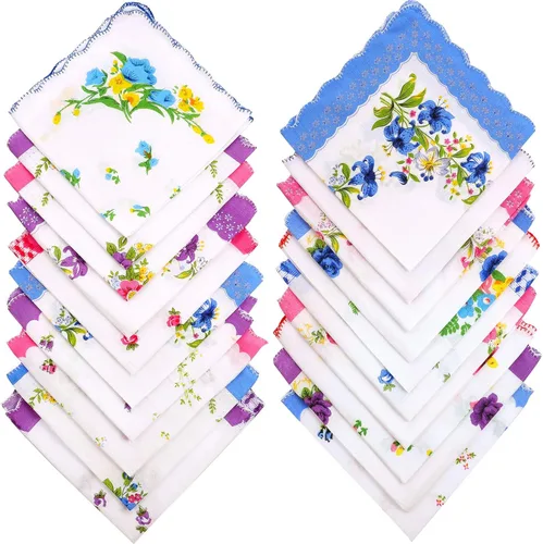 Vista 4 de Boao - Pañuelos de bolsillo para mujer, 20 unidades, diseño floral, tamaño mediano