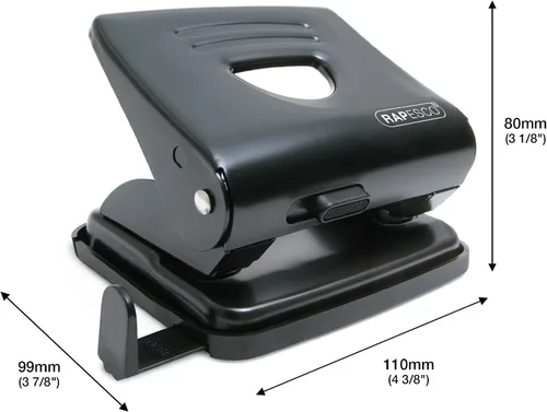 Vista 4 de Rapesco 1030 Punzón de metal de 2 agujeros, capacidad para 25 hojas, color negro