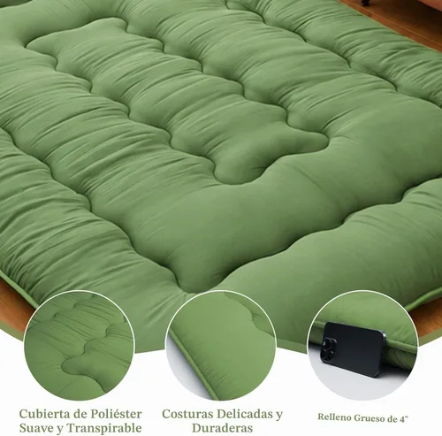 Vista 5 de DAICO Colchón japonés, colchón de futón enrollable de 4 pulgadas de grosor Verde