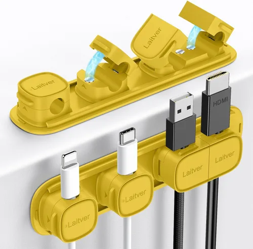 Vista 16 de Paquete de 6 clips magnéticos para cables [apertura/bloqueo en 1s], organizador y sujetador de cables Laitver con adhesivo fuerte para escritorio