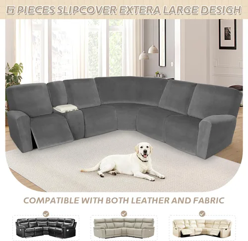 Vista 682 de Arfntevss Fundas de sofá seccional reclinable de terciopelo, Funda de sofá seccional de esquina para sofá reclinable, Funda elástica suave
