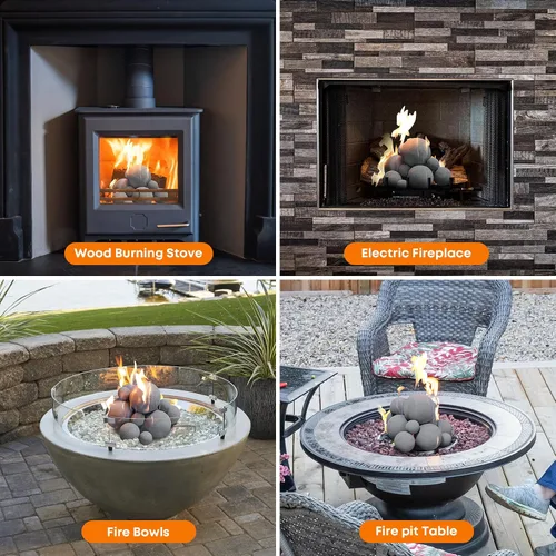 Vista 7 de Stanbroil Paquete de 12 bolas de cerámica, bolas mixtas de 4 tamaños para chimenea, accesorio moderno para chimenea interior o exterior, hogueras