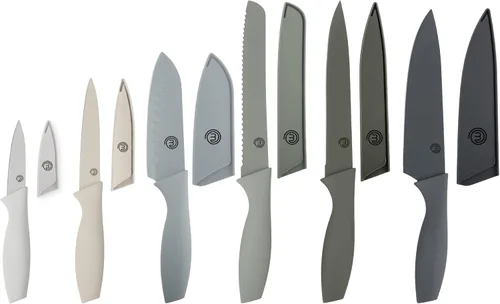 Vista 9 de MasterChef - Juego de cuchillos de cocina con bloque, 6 cuchillos de cocina y un soporte universal para cuchillos, hojas de acero inoxidable extra