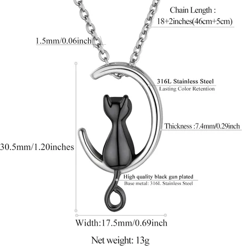 Vista 288 de FindChic Collares personalizados con urna para cenizas, barra vertical, gato, luna, reloj de arena, garra de perro, acero inoxidable, chapado en oro