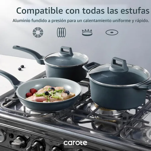 Vista 4 de CAROTE Juego de 14 piezas de utensilios de cocina de cerámica, juego de ollas y sartenes antiadherentes con revestimiento cerámico, juegos de cocina