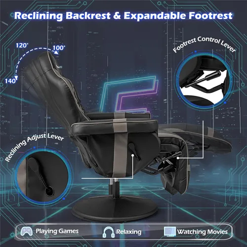Vista 5 de POWERSTONE Silla reclinable para videojuegos, silla de masaje ajustable con soporte para tazas, reposapiés, sofá individual ergonómico, sala