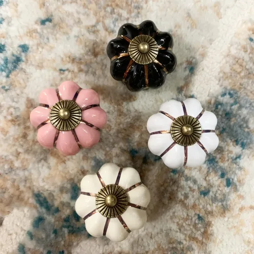 Vista 5 de Pomos de cerámica para gabinete, paquete de 4, manijas de puerta de calabaza elegantes y vintage para cocina/cajón/armario/armario (negro, 4 piezas)