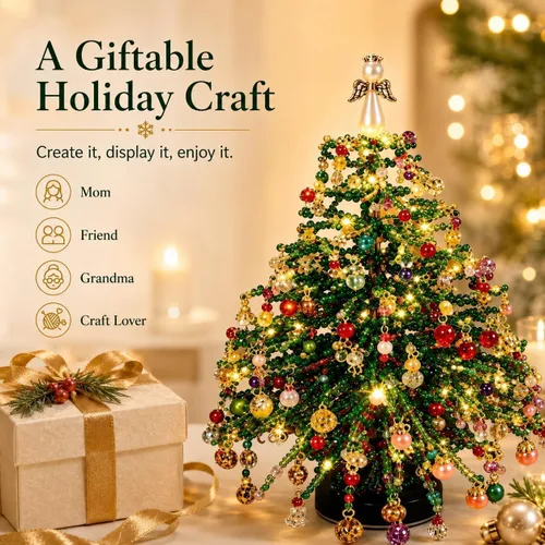 Vista 6 de ZSJO Kit de árbol de Navidad con cuentas para adultos, juego de manualidades de cristal, decoración de mesa (#D)