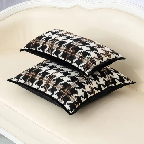 Vista 4 de Alerfa Funda de cojín cuadrada de terciopelo de algodón, 20 x 20 pulgadas, color marrón, blanco y negro, funda de almohada decorativa para sofá