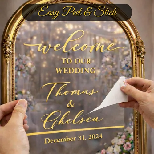 Vista 8 de Calcomanía con texto en inglés "Welcome to Our Wedding Mirror" – Soon to Be Mr & Mrs - Calcomanía de espejo personalizable – Just Married
