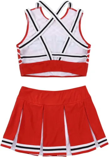 Vista 6 de Sywiyi Conjunto de camisetas cortas sin mangas con falda plisada, uniforme de equipo de animadoras para mujer