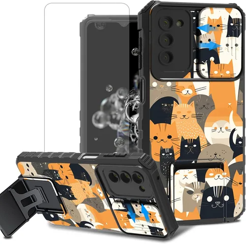 Vista 25 de Funda para teléfono Samsung Galaxy A15 5G con protector de pantalla con cubierta deslizante para cámara y soporte de doble capa híbrida resistente a