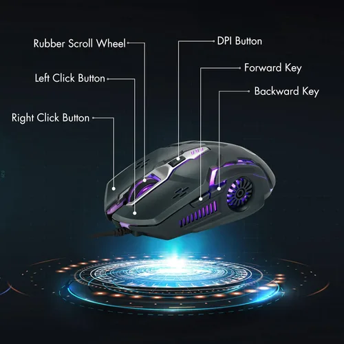 Vista 5 de CHONCHOW Gaming Mouse, Wired Mouse, Mouse for Laptops, 3200 DPI LED Backlight 6 Button, 7 Color Breathing Lights with 1.5M Cable for Gamers, Silent