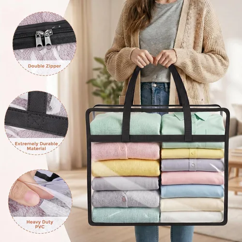 Vista 3 de Bolsas de almacenamiento Budding Joy con cierre transparente para ropa, organizadores de armario de 40L y contenedores de almacenamiento, bolsa