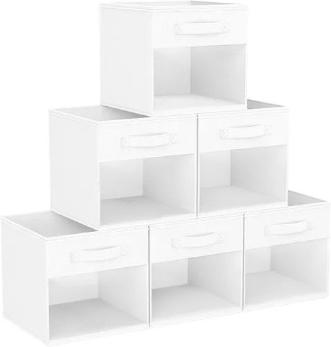 Vista 25 de DIMJ Cubo de almacenamiento, 6 paquetes de contenedores plegables con asas, contenedores de tela para organización, cubos organizadores