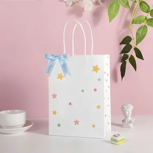 Vista 4 de Meseey 30 lazos de cinta impresos en oro de 2.5 pulgadas, lazos pequeños para envolver regalos, baby shower, boda, recuerdos de fiesta, paletas